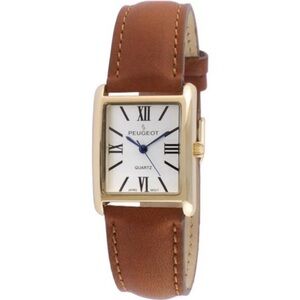 Women's 14K Gold Plated Tank Leather Dress Watch with Roman Numerals Dial